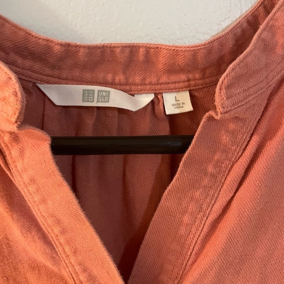 Uniqlo linen blend v-neck dress w/pockets. Brick orange. Great for fall. SZ L - Picture 2 of 4